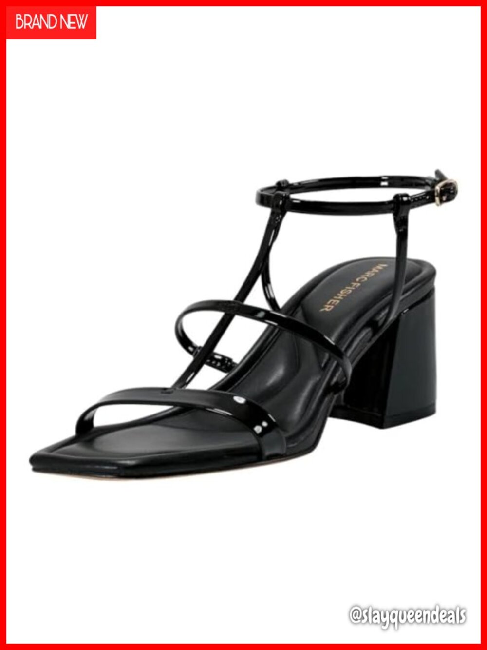 Gellyn Faux Patent Leather Block Heel Strappy Sandals Open Toe Dress